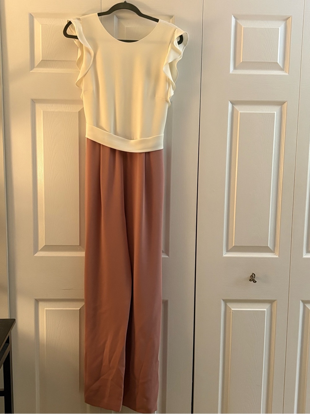 Ever New Two-Tone Ruffle Sleeve Jumpsuit — Cream Top & Dusty Rose Pants